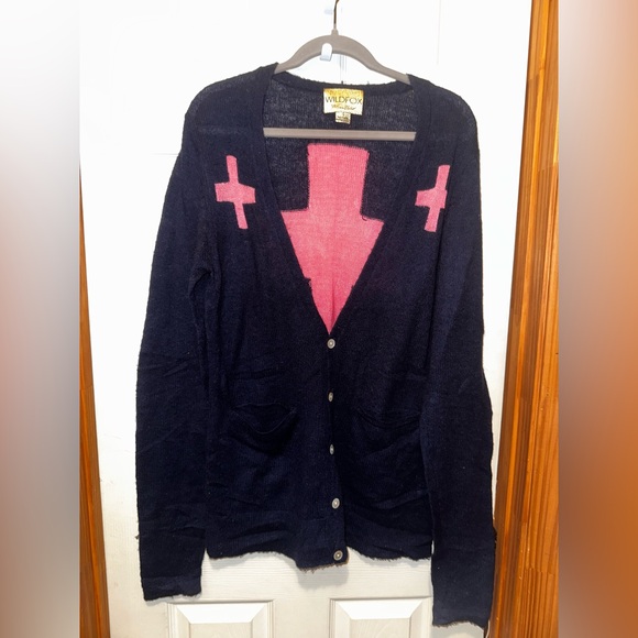 Wildfox White Label Pink and Blue Nurse Symbol Cardigan Sweater - Picture 1 of 3